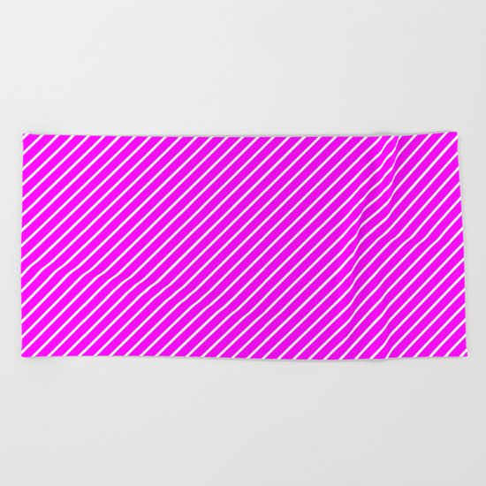 Diagonal Lines (White/Fuchsia) Beach Towel