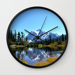 Mount Shuksan reflected on Picture Lake Wall Clock