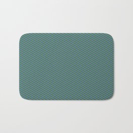 [ Thumbnail: Dark Olive Green & Blue Colored Pattern of Stripes Bath Mat ]