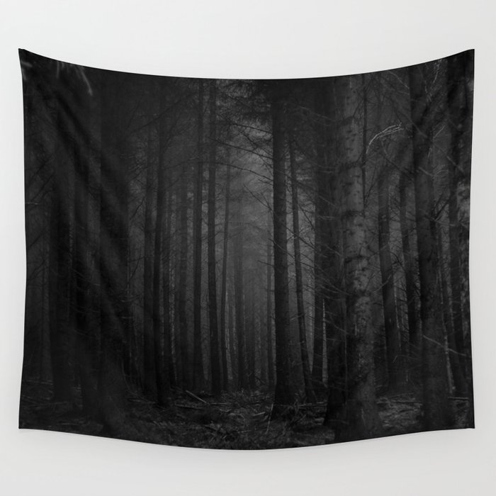 The Dense & Foggy Forest (Black and White) Wall Tapestry
