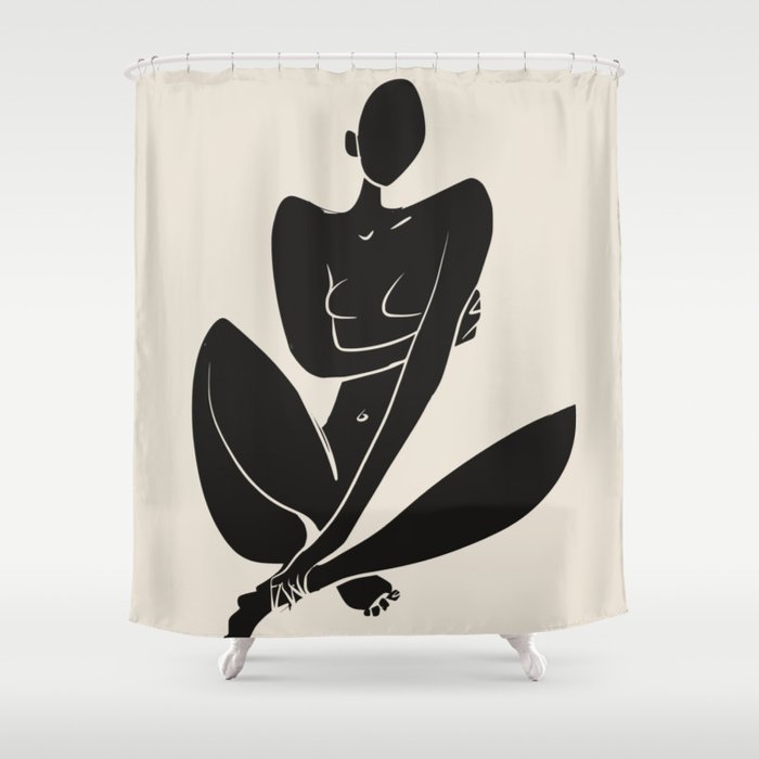Sitting nude in black Shower Curtain