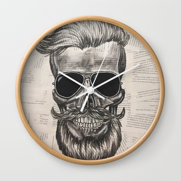 hipster skull Wall Clock
