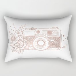 Floral Camera Pink Rose Gold Rectangular Pillow