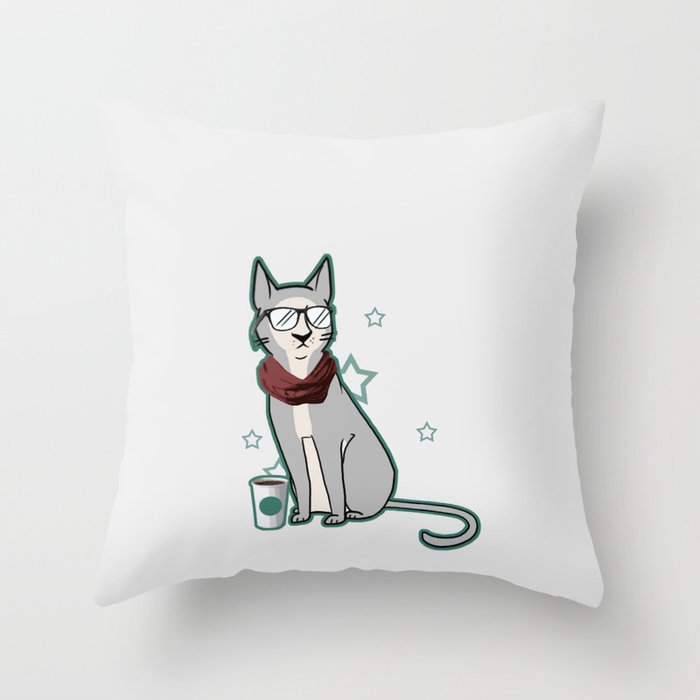 Hipster Cat Throw Pillow