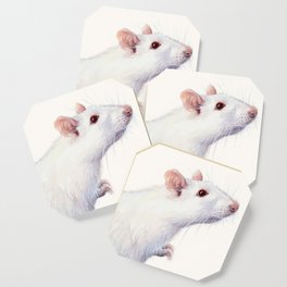 White Rat Watercolor Albino Rat Animal Coaster