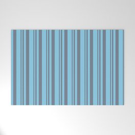 [ Thumbnail: Slate Gray & Sky Blue Colored Stripes/Lines Pattern Welcome Mat ]
