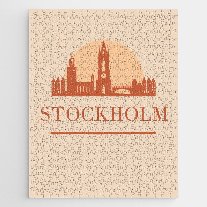 STOCKHOLM SWEDEN CITY SKYLINE EARTH TONES Jigsaw Puzzle