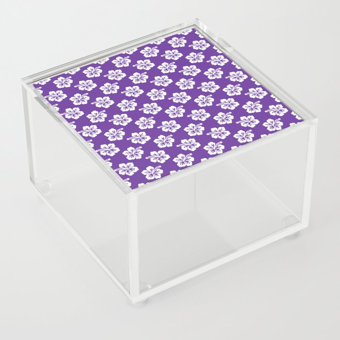 Pretty Purple and White Hibiscus Pattern Acrylic Box