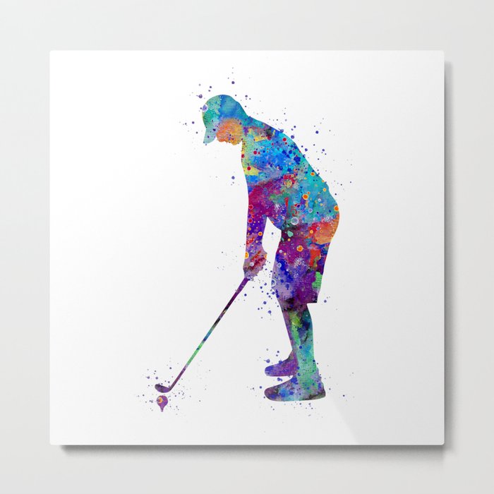Boy Golf Player Beautiful Colorful Waterolor Art Metal Print