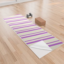 [ Thumbnail: Orchid and Beige Colored Stripes Pattern Yoga Towel ]