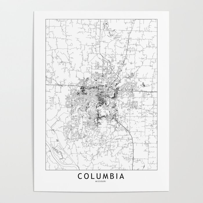 Columbia, Missouri White Map Poster