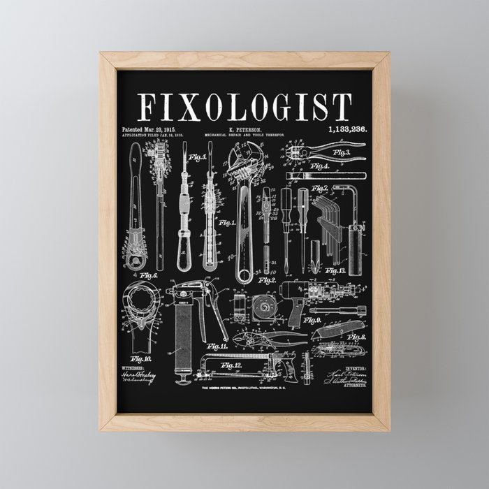 Fixologist Mechanic Car Repair Tools Vintage Patent Print Framed Mini Art Print