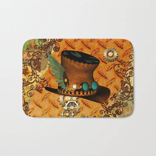 Steampunk, hat with clocks and gears Bath Mat
