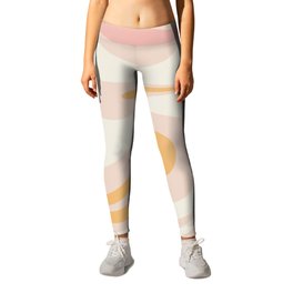 Mellow Flow Retro 60s 70s Abstract Pattern Pale Pink and Mustard Leggings