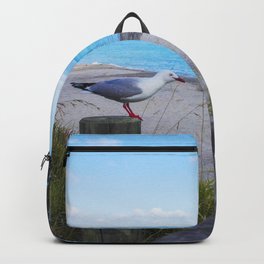 bird on pole waiting in new zealand water front Backpack | Aerial, Adventure, Vanlife, Beach, Photo, Newzealand, Aerialview, Outdoor, Panorama, Aerialphotography 