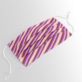 [ Thumbnail: Purple, Beige, Light Coral & Maroon Colored Lined/Striped Pattern Face Mask ]