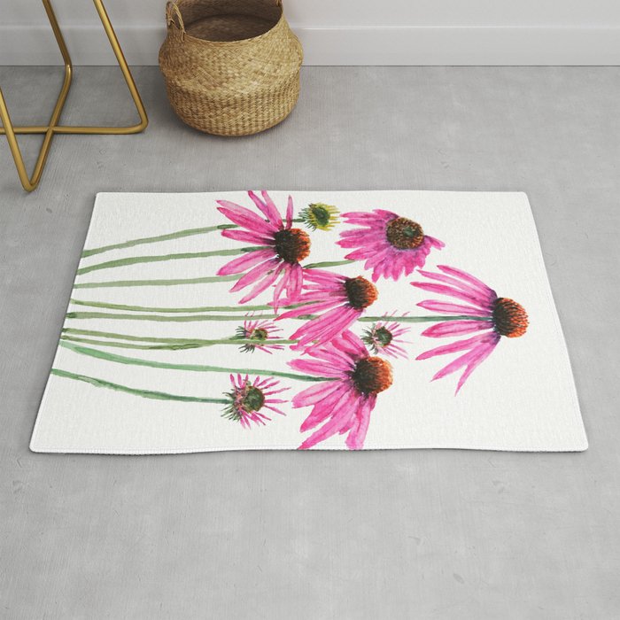 pink coneflowers watercolor Rug by Color and Color Society6