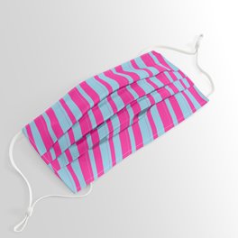[ Thumbnail: Sky Blue & Deep Pink Colored Striped Pattern Face Mask ]