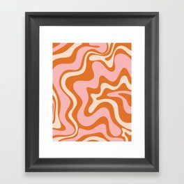 Liquid Swirl Retro Abstract Pattern in Orange Pink Cream Framed Art Print