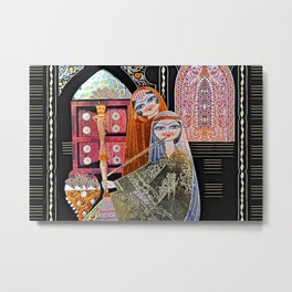 Modern Persian Miniature Mural Isfahan Girls Metal Print