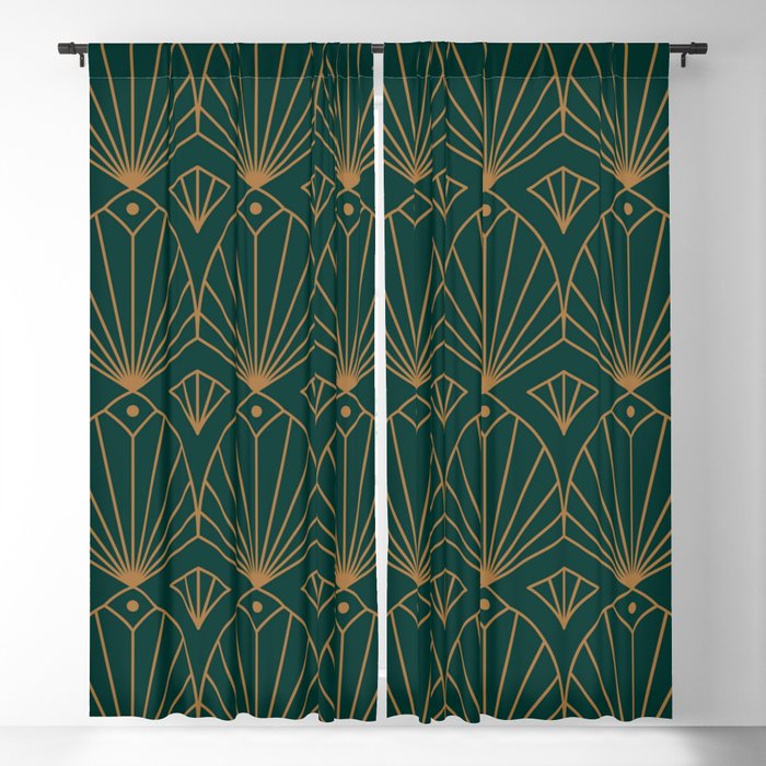 Art Deco Emerald Green & Gold Pattern Blackout Curtain