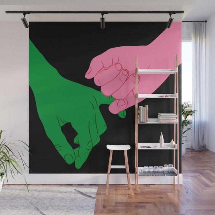Colorful people holding hands flat cartoon illustration print Wall Mural