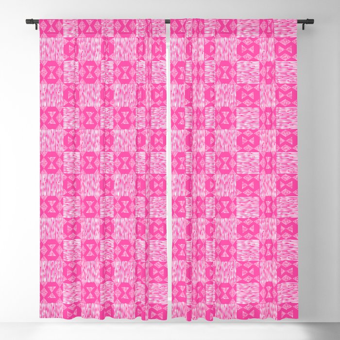 Bright organic stripes check with diamonds - hot pink and white Blackout Curtain