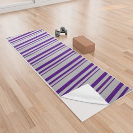 [ Thumbnail: Indigo and Grey Colored Pattern of Stripes Yoga Towel ]