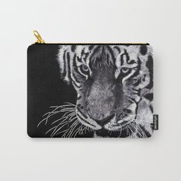 Tiger - Black and White - Painting - Wildlife Art Carry-All Pouch