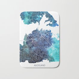 Auckland New Zealand Map Navy Blue Turquoise Watercolor Bath Mat