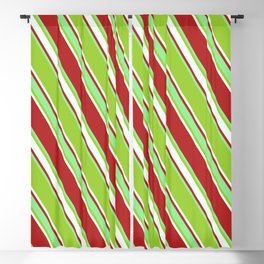 [ Thumbnail: Red, Light Green, Green & Mint Cream Colored Lines Pattern Blackout Curtain ]
