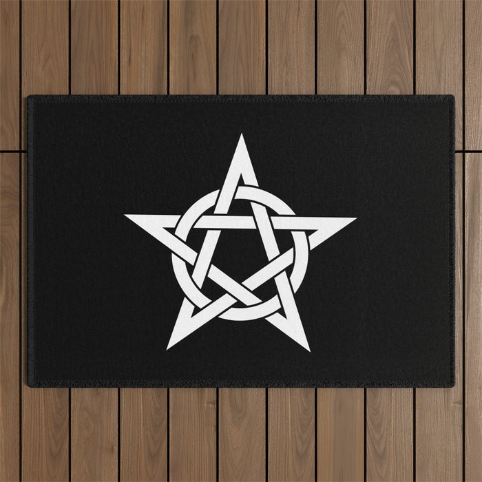 Pentagram in Black and White Outdoor Rug