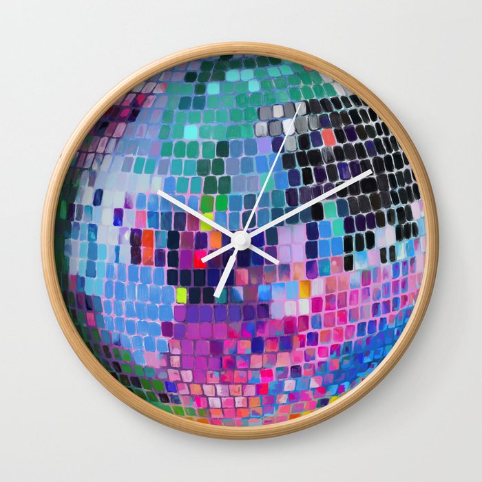 Disco Ball Digital Oil Paint Teal Wall Clock