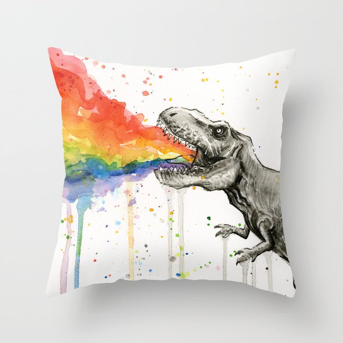 T-Rex Rainbow Puke Throw Pillow
