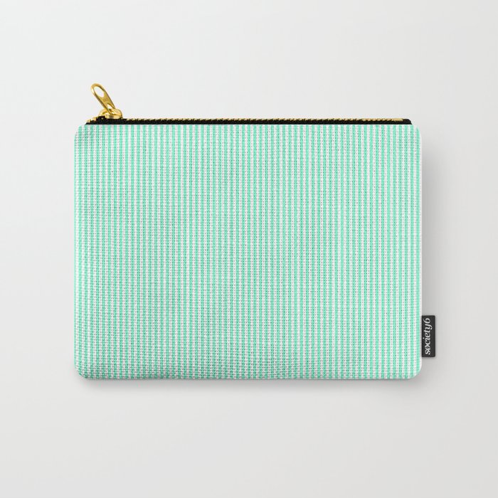 Pale Aquamarine and White Vertical Sailor Stripes Carry-All Pouch