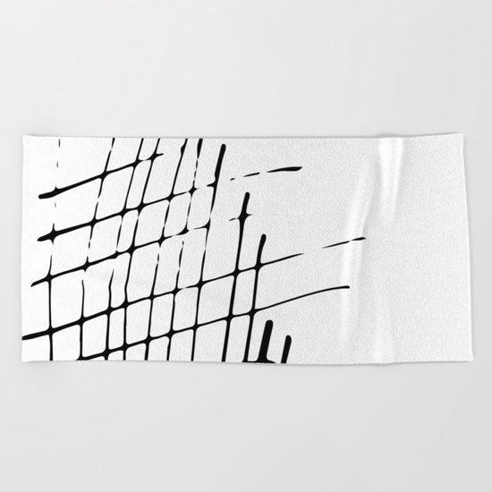 Grid Sketch Black and White Beach Towel