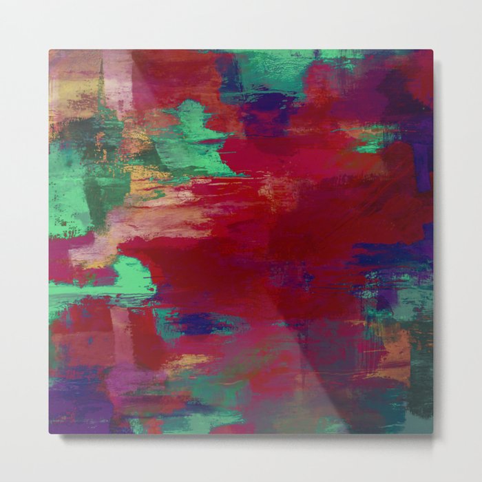 Crimson Overflow - Abstract, red, crimson, green, purple oil painting Metal Print