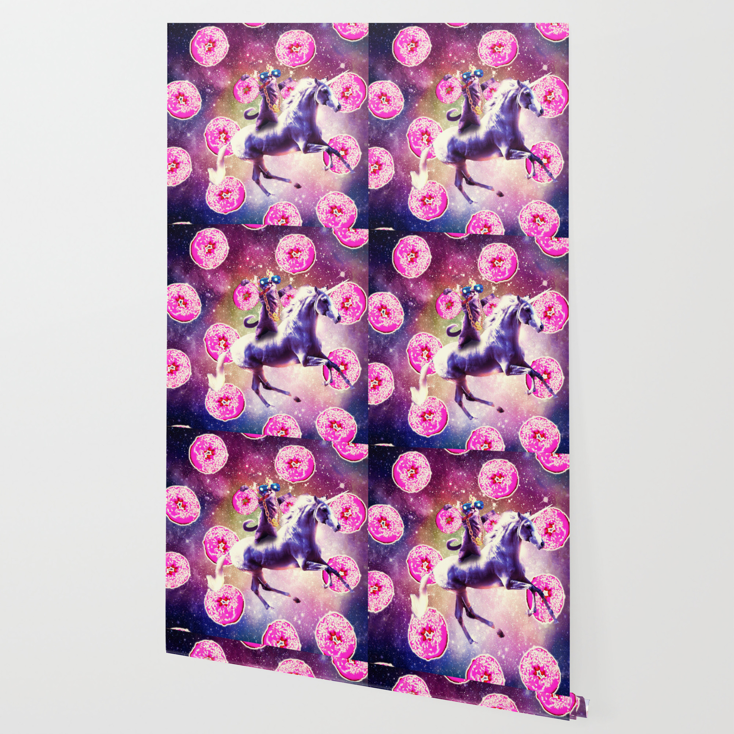 Thug Space Cat On Unicorn Donut Wallpaper By Randomgalaxy Society6