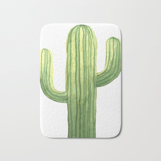 Simple Green Cactus on White Bath Mat