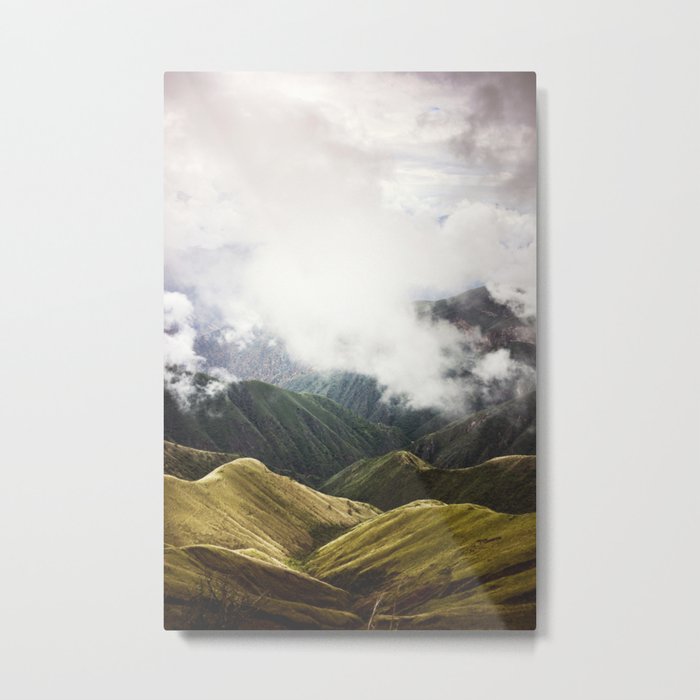 View over foggy green mountains in Peru, nature travel landscape photography Metal Print