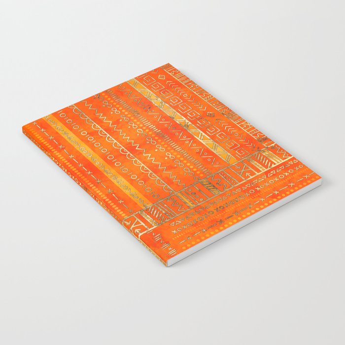 Tribal Ethnic pattern gold on bright orange Notebook