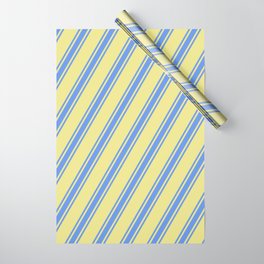 [ Thumbnail: Tan & Cornflower Blue Colored Lines/Stripes Pattern Wrapping Paper ]