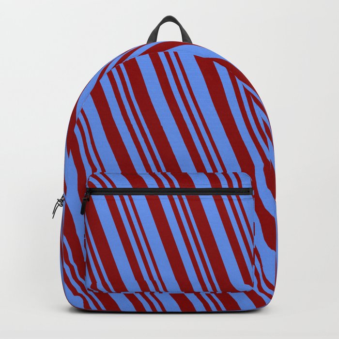 Dark Red & Cornflower Blue Colored Lined/Striped Pattern Backpack