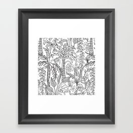 COLORING BOOK JUNGLE FLORAL DOODLE TROPICAL PALM TREES WITH TOUCAN in BLACK AND WHITE Framed Art Print