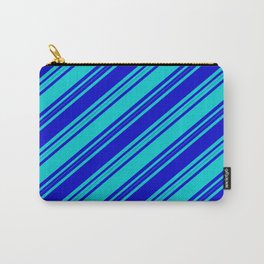 [ Thumbnail: Blue & Dark Turquoise Colored Stripes/Lines Pattern Carry-All Pouch ]
