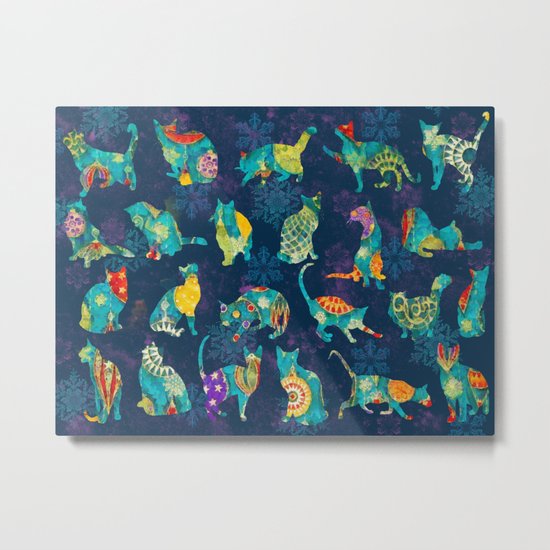 Colorful Christmas cats Metal Print