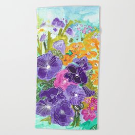 Purple Petunias Beach Towel