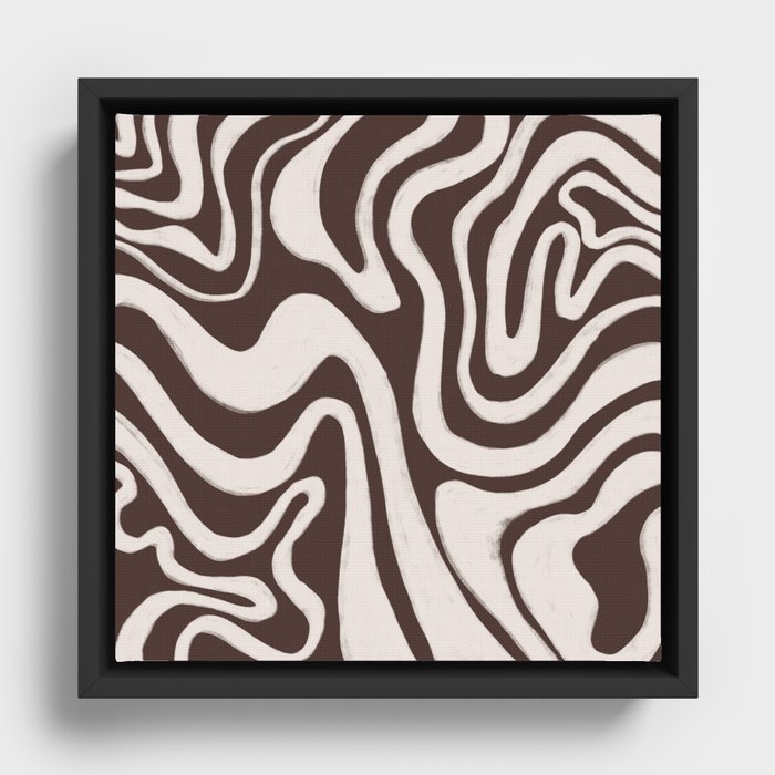 70s Liquid Swirl in Brown + Cream  Framed Canvas