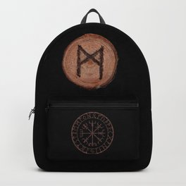 Mannaz - Wooden Celtic Rune of self, individuals, universe, family, loved ones, friends, devoted Backpack