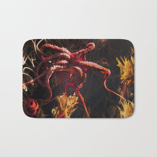 Blooming Crimson Octopus Bath Mat